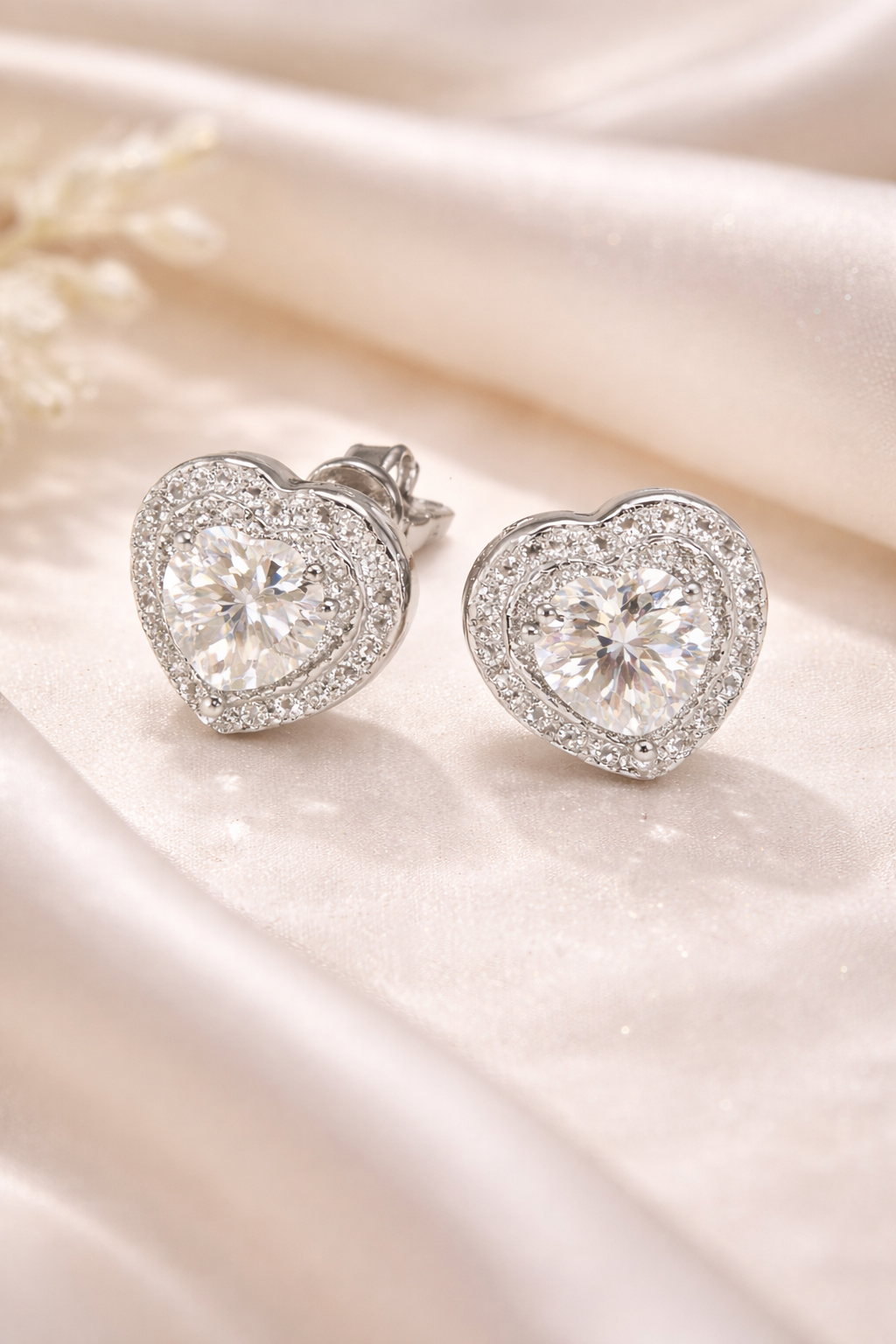 Crystal Halo Heart Stud Earrings