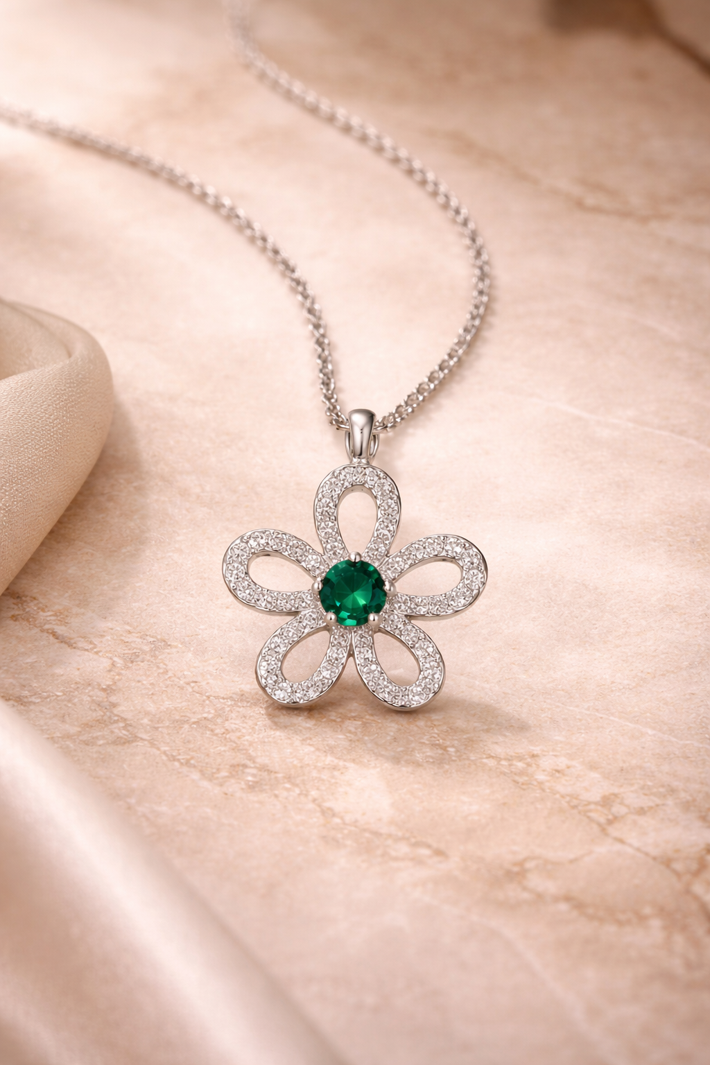 Emerald Bloom Floral Pendant Necklace
