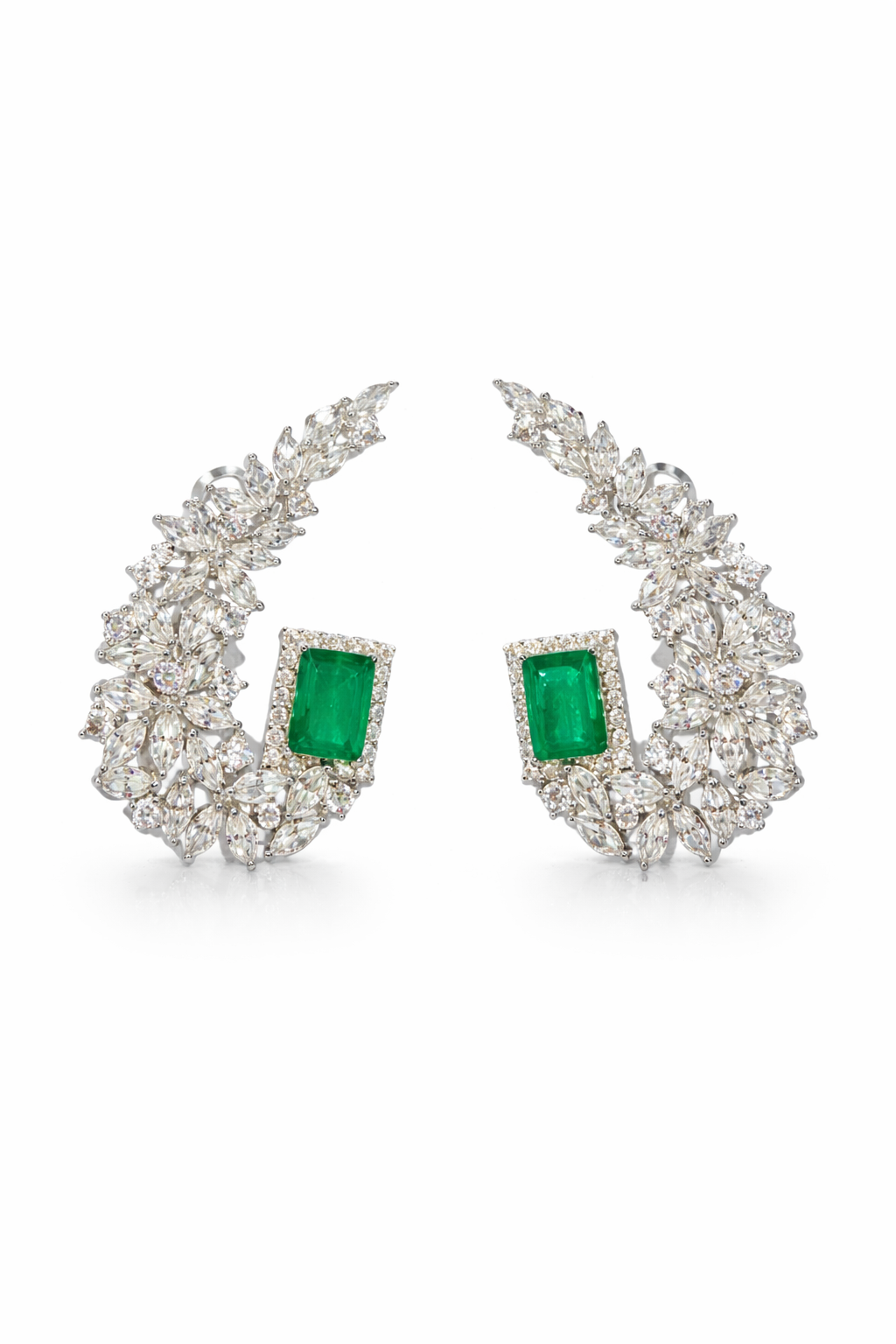 Emerald Halo Crescent Earrings - alternate view