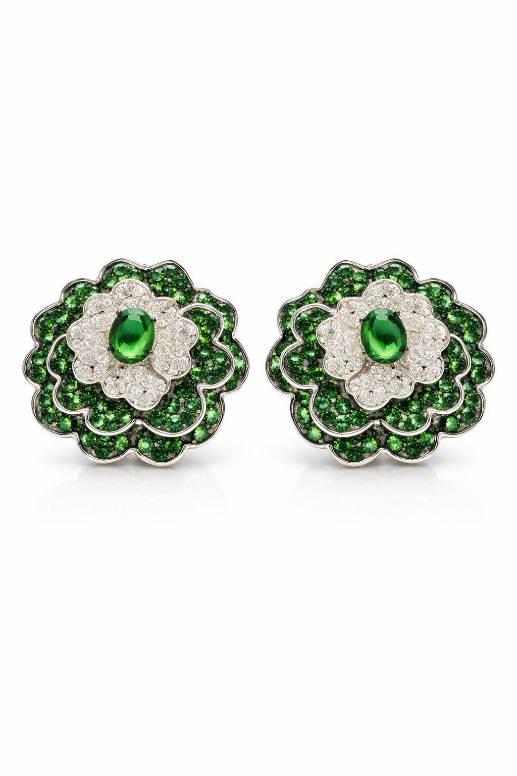 Emerald Royale Floral Stud Earrings - alternate view
