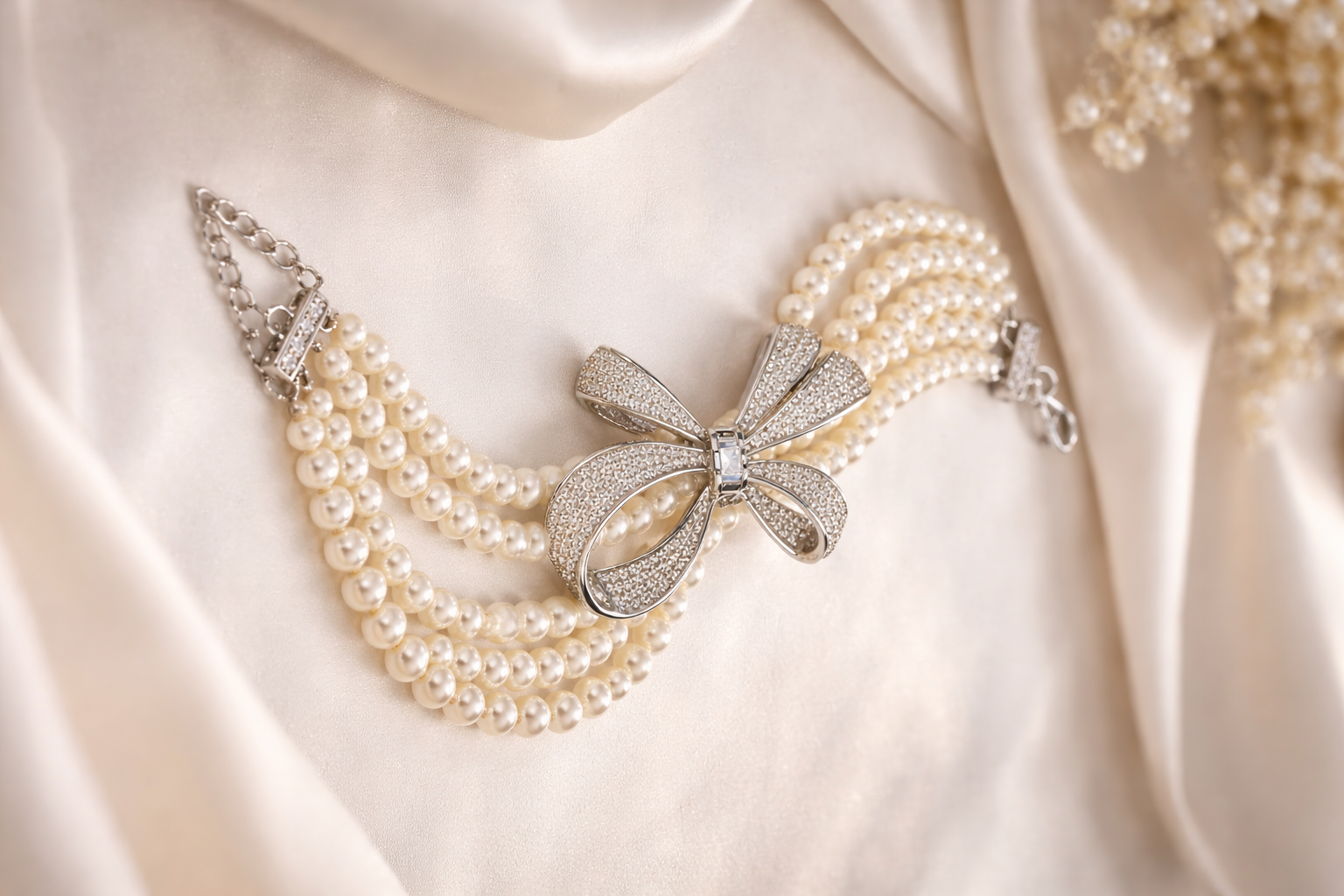 Pearl Cascade Bow Bracelet