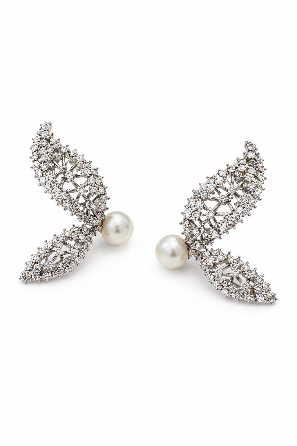 Pearl Crystal Wing Drop Earrings - alternate view