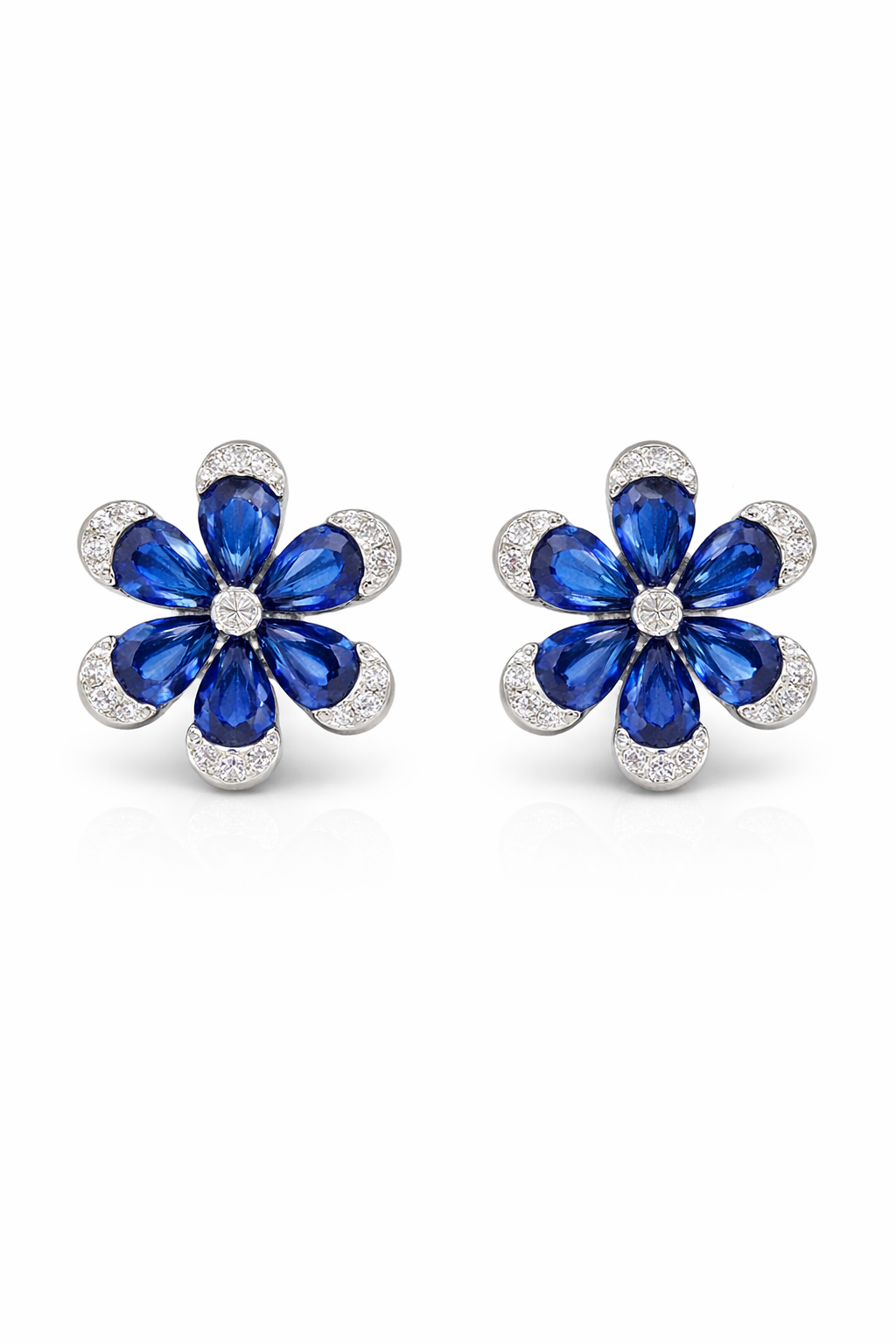 Sapphire Bloom Crystal Stud Earrings - alternate view