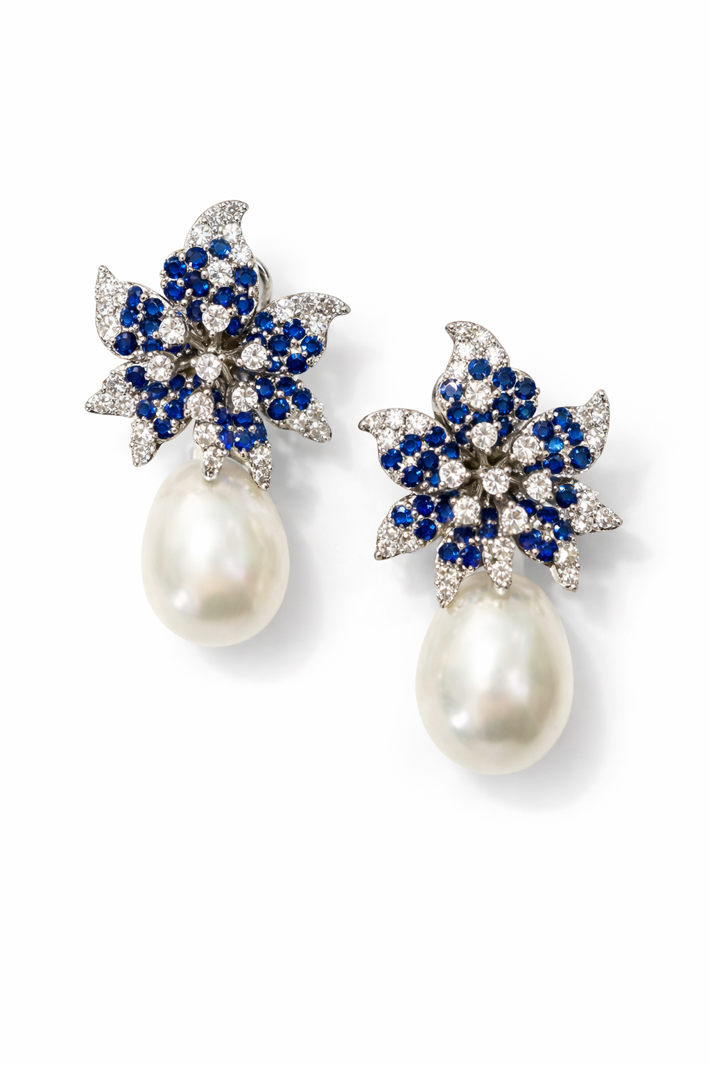 Sapphire Pearl Bloom Drop Earrings - alternate view