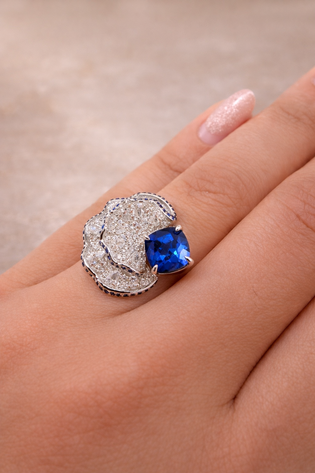 Sapphire Wave Cocktail Ring