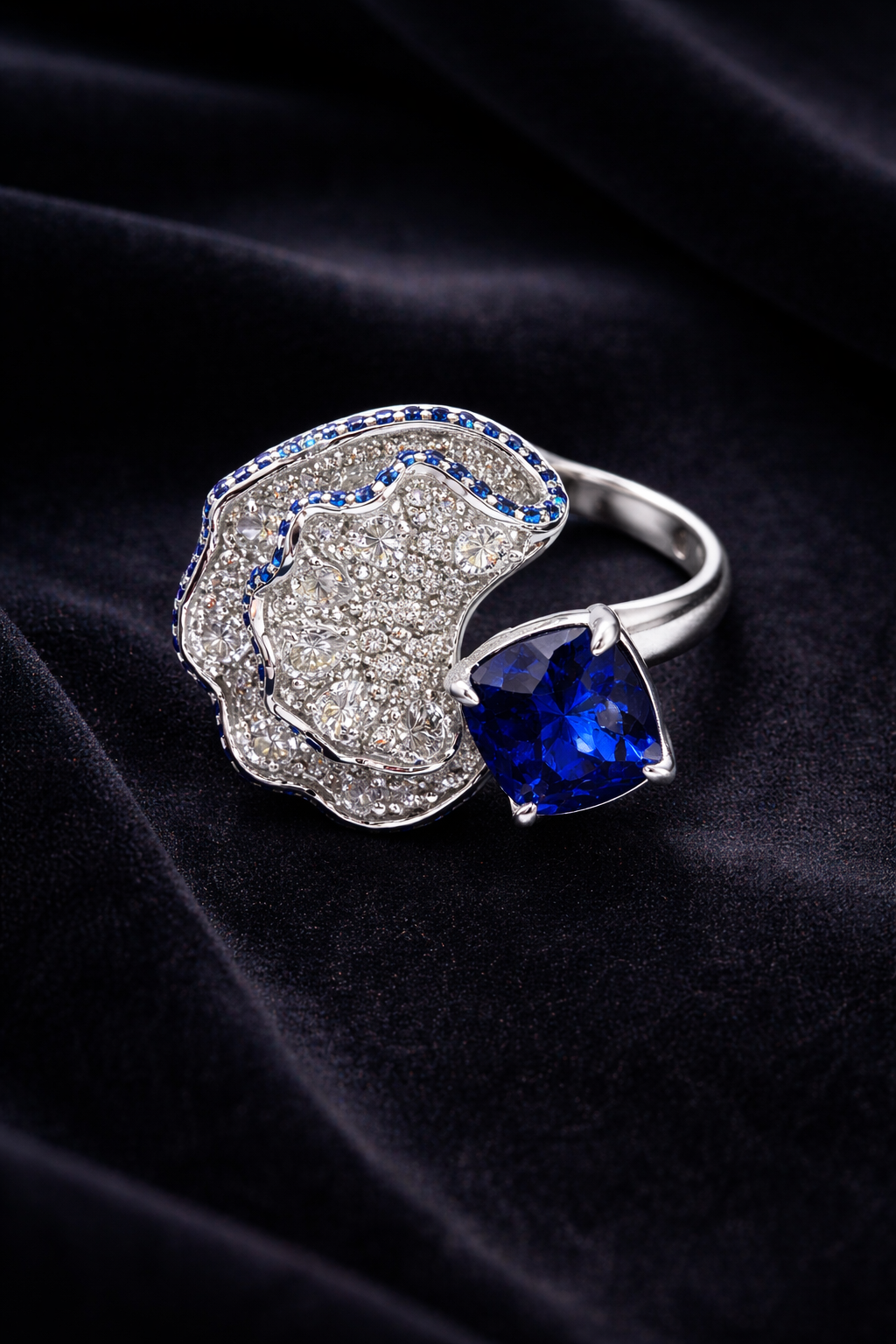 Sapphire Wave Cocktail Ring - alternate view