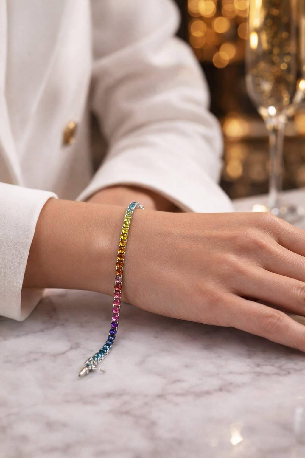 Silvpop Rainbow Crystal Tennis Bracelet